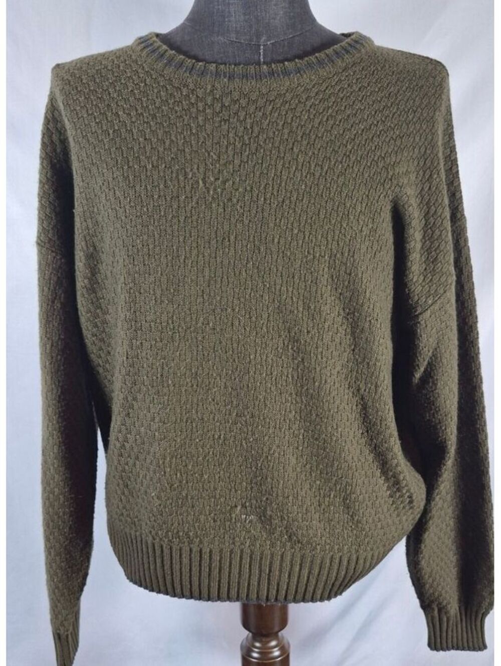 Vintage Bugle Boy Large Olive Green Textured Knit Sweater